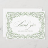 ルネッサンス華美フローラセージ結婚グリーン サンキューカード (正面/裏面)