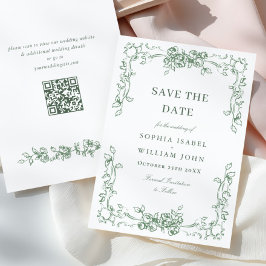 ルネッサンス華美フローラセージ結婚グリーン セーブザデート