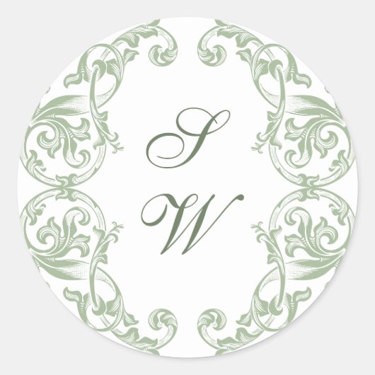 ルネッサンス華美フローラセージ結婚グリーン ラウンドシール (正面)