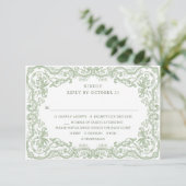 ルネッサンス華美フローラセージ結婚グリーン 出欠カード (スタンド正面)