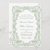 ルネッサンス華美フローラセージ結婚グリーン 招待状 (正面/裏面)