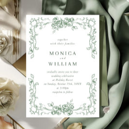 ルネッサンス華美フローラセージ結婚グリーン 招待状