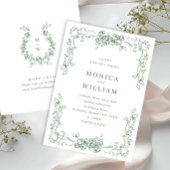 ルネッサンス華美フローラセージ結婚グリーン 招待状