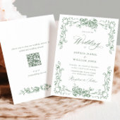 ルネッサンス華美フローラセージ結婚グリーン 招待状