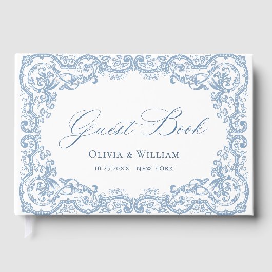 ルネッサンス華美フローラダスティブルー結婚ズ ゲストブック (正面)