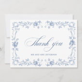 ルネッサンス華美フローラダスティブルー結婚ズ サンキューカード (正面)