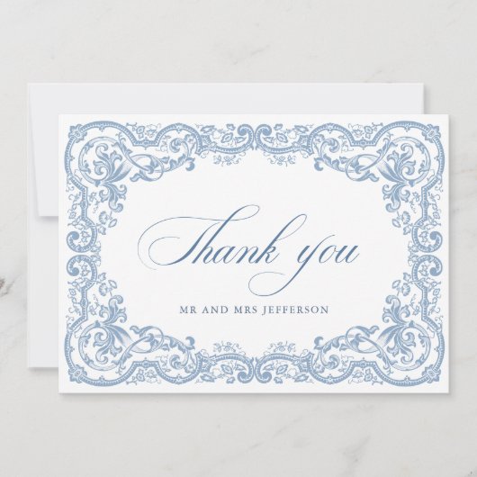 ルネッサンス華美フローラダスティブルー結婚ズ サンキューカード (正面)
