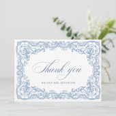 ルネッサンス華美フローラダスティブルー結婚ズ サンキューカード (スタンド正面)