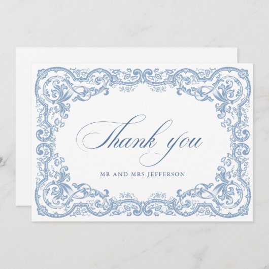 ルネッサンス華美フローラダスティブルー結婚ズ サンキューカード (正面/裏面)