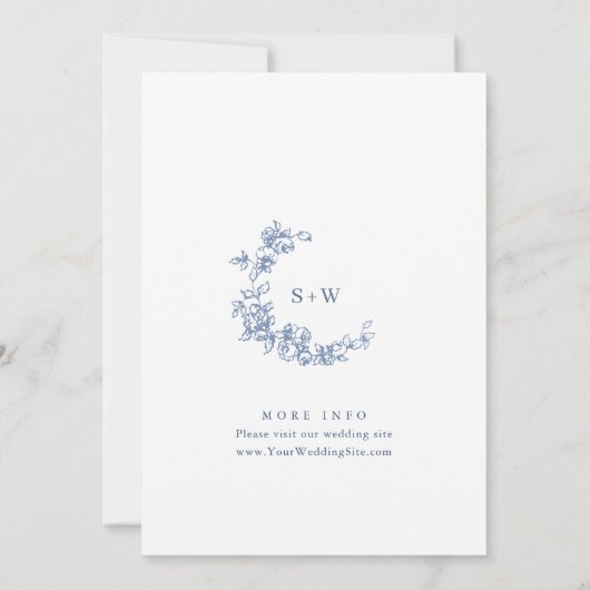 ルネッサンス華美フローラダスティブルー結婚ズ セーブザデート (裏面)