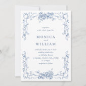 ルネッサンス華美フローラダスティブルー結婚ズ 招待状 (正面)