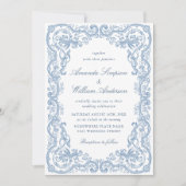 ルネッサンス華美フローラダスティブルー結婚ズ 招待状 (正面)