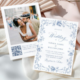 ルネッサンス華美フローラダスティブルー結婚ズ 招待状