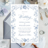 ルネッサンス華美フローラダスティブルー結婚ズ 招待状