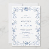 ルネッサンス華美フローラダスティブルー結婚ズ 招待状 (正面)