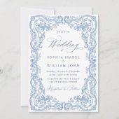 ルネッサンス華美フローラダスティブルー結婚ズ 招待状 (正面)