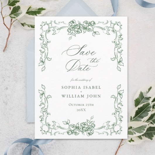 ルネッサンス華美フローラ結婚式の日付を保存 ポストカード