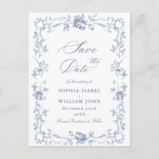 ルネッサンス華美フローラ結婚式の日付を保存 ポストカード (正面)