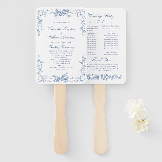 ルネッサンス華美ブルー結婚セレモニー・プログラム ハンドファン (正面&裏面)