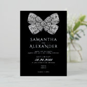 ルネッサンス華美リージェンシーボウブラックフォト結婚ズ 箔招待状 (立ち正面)