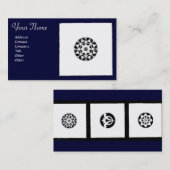 ルネッサンス調和ブルーホワイトジオメトリックフローラ 名刺 (正面/裏面)