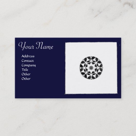 ルネッサンス調和ブルーホワイトジオメトリックフローラ 名刺 (正面)