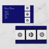 ルネッサンス調和ブルーホワイトジオメトリックフローラ 名刺 (正面/裏面)