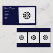 ルネッサンス調和ブルーホワイトジオメトリックフローラ 名刺 (正面/裏面)