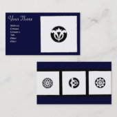 ルネッサンス調和ブルーホワイトジオメトリックフローラ 名刺 (正面/裏面)