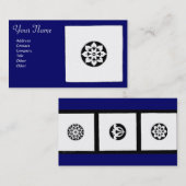 ルネッサンス調和ブルーホワイトジオメトリックフローラ 名刺 (正面/裏面)