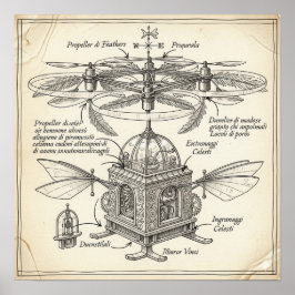 ルネッサンス飛んでいるマシンスケッチ ポスター
