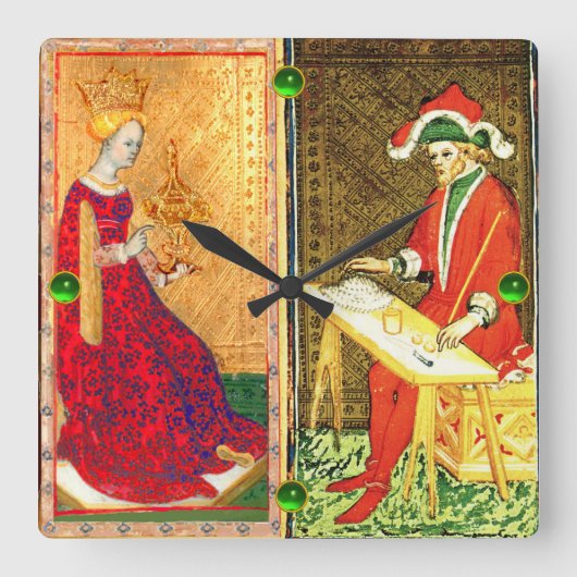 ルネッサンス・タロッツ/マジシャンとクイーン・オブ・カップ スクエア壁時計 (正面)