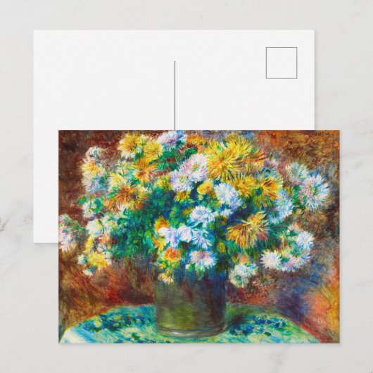 ルネワール 黄金と白の花束印象派アート ポストカード (正面/裏面)