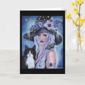 ルネ·L.のタキシード猫アートの魔女ラボイ カード (黄色い花)