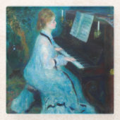 ルノアールウーマンピアノミュージックミュージシャン ガラスコースター (正面)