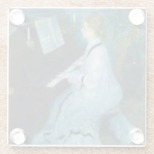 ルノアールウーマンピアノミュージックミュージシャン ガラスコースター (裏面)