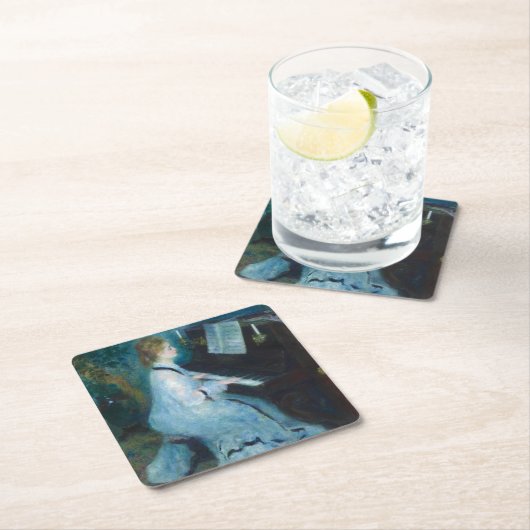 ルノアールウーマンピアノミュージックミュージシャン スクエアペーパーコースター (インサイチュ)