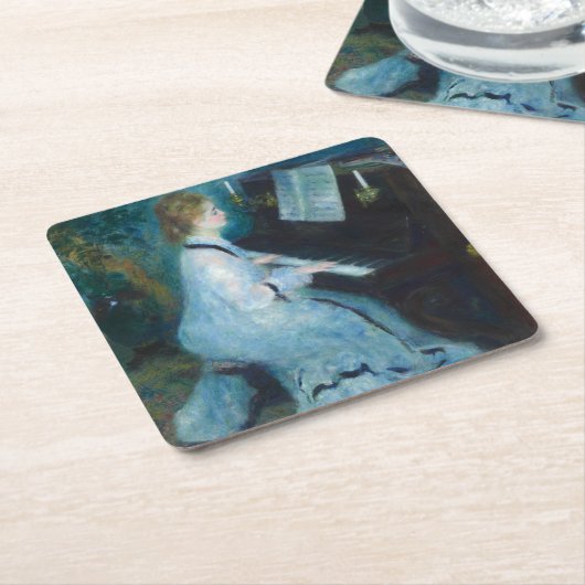 ルノアールウーマンピアノミュージックミュージシャン スクエアペーパーコースター (アングル)