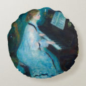 ルノアールウーマンピアノミュージックミュージシャン ラウンドクッション (裏面)