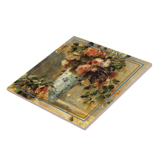 ルノアールバラとジャスミンがデルフトの花瓶に タイル (側面)