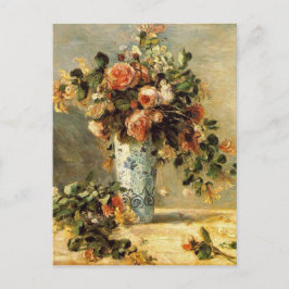 ルノアールバラとジャスミンがデルフトの花瓶に ポストカード