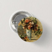 ルノアールバラとジャスミンがデルフトの花瓶に 缶バッジ (正面&裏面)