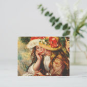 ルノアール二人読の女の子の庭はがき ポストカード (スタンド正面)