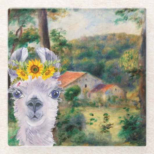 ルノアール周辺のブリイとラマファンシー ガラスコースター (正面)