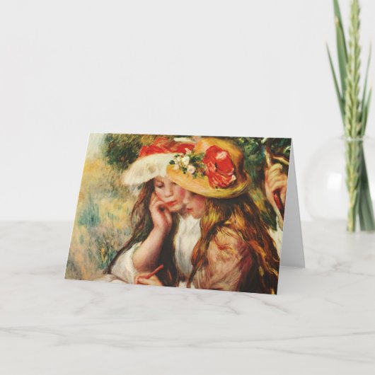 ルノアール庭カードで読んでいる2人の女の子 カード (正面)