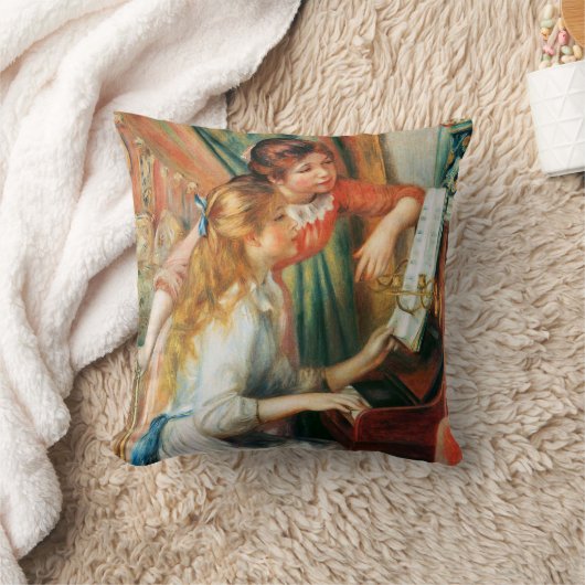ルノアール著ピアノの2人の女の子 クッション (ブランケット)