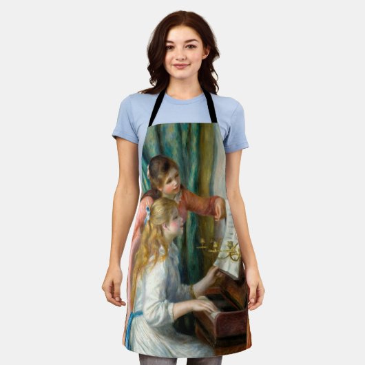 ルノアール・ガールズ・アット・ザ・ピアノ印象派絵画の エプロン (着用した状態)