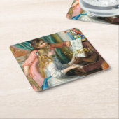 ルノアール・ガールズ・アット・ザ・ピアノ印象派絵画の スクエアペーパーコースター (アングル)