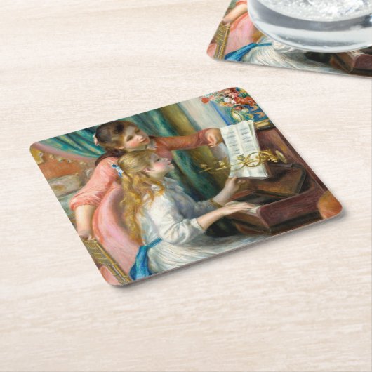ルノアール・ガールズ・アット・ザ・ピアノ印象派絵画の スクエアペーパーコースター (アングル)