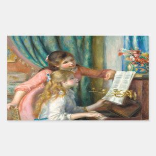 ルノアール・ガールズ・アット・ザ・ピアノ印象派絵画の 長方形シール